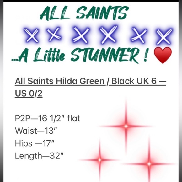 ALL SAINTS ⭐️Gorgeous ’Marbled’ pattern Dress. Green & Black w/ mauve flecks ♥️ - Picture 3 of 11